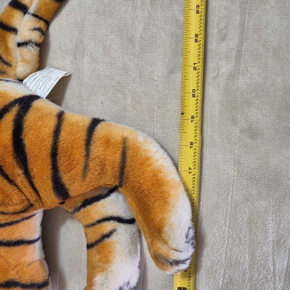 Vintage KellyToy TIGER Large 20" Plush Stuffed Animal Green RING Eye Realistic - Picture 6 of 12